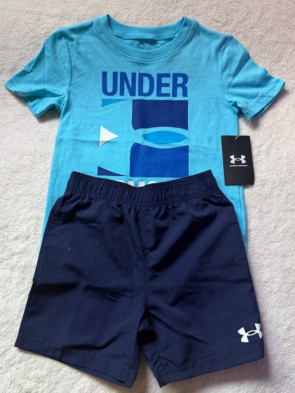 Under Armour Boys Aqua Graphic Tee with Navy Athletic Shorts